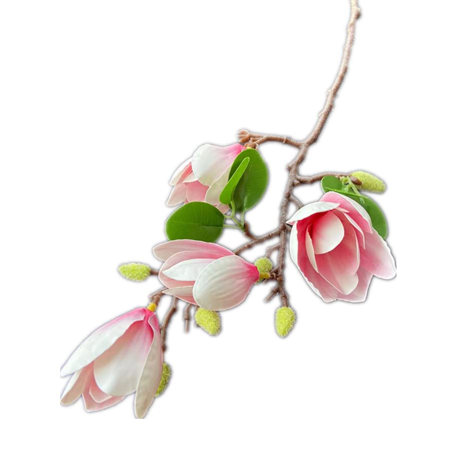 Gladiolus garden 4pcs Faux Magnolia Flower Branch Artificial PU Real Touch Magnolia Tree Stem with Green Leaf for Wedding Centerpieces Floral Arrangement (pink)