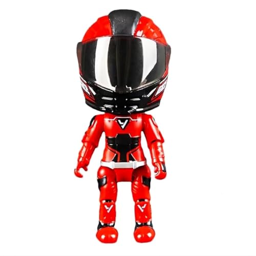 Image of Questsole Die-Cast MotoGP Helmet Mini Figure | 2-in-1 Transforming Poseable Biker Action Figure | Metal Racing Collectible Desk Showpiece | Gift for Men, Boys & Bike Lovers (Red)
