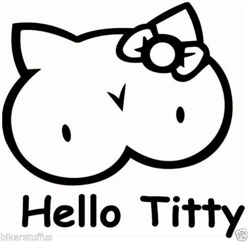 MFX Design Hello Titty Bumper Sticker Decal Toolbox Sticker Decal Helmet Sticker Decal Laptop Sticker Decal Toolbox Sticker Decal with Clear Background Vinyl - Made in USA 3.5 in. x 2.75 in.