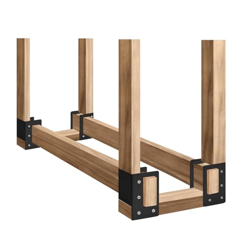 MJHHAPY 8 pack Firewood Log Storage Rack Bracket Adjustable Heavy Duty Powder Coated Steel Holder Fireplace Wood Storage Log Holder For Patio Deck