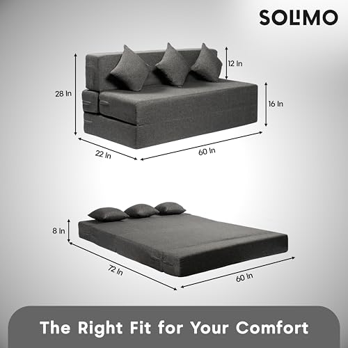 Image of Amazon Brand - Solimo 3 Seater 5 * 6 Jute Fabric Washable Cover Sofa Cum Bed with 3 Cushions 3 Seater Double Foam Fold Out Sofa Cum Bed (Finish Color - Grey Delivery Condition - Pre-Assembled)