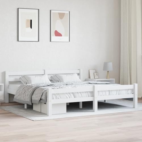 vidaXL Kiefernholz Massiv Bettgestell Holzbett Futonbett Bett Doppelbett Massivholzbett Bettrahmen Lattenrost Schlafzimmerbett Weiß 180x200cm