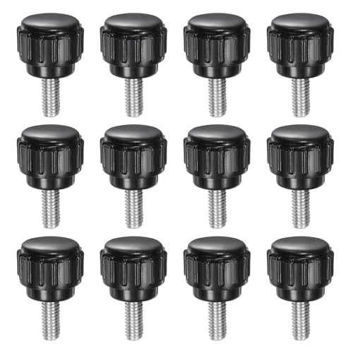 uxcell 12pcs Knurled Clamping Knobs M4 x 10mm Metric 304 Stainless Steel Male Thread Thumb Screw on Type 14mm Plastic Round Head Threaded Hand Bolt Stud Knobs Black