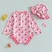Infant Baby Girl Swimsuit Bow Print Long Sleeve Zipper One Piece Bathing Suit with Sun Hat Swimwear Rash Guard(Rose,3-4T)