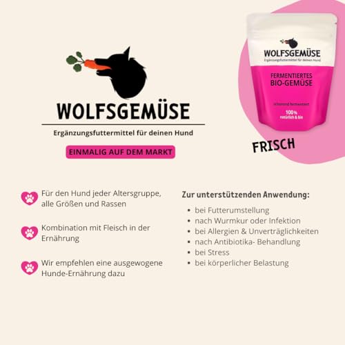 Wolfsgemüse - frisches, fermentiertes Bio-Gemüse für Hunde - getreidefrei und ohne künstliche Zusätze - 100% natürlich - ausgewogene Rohfütterung - Barf - Ergänzungsfuttermittel
