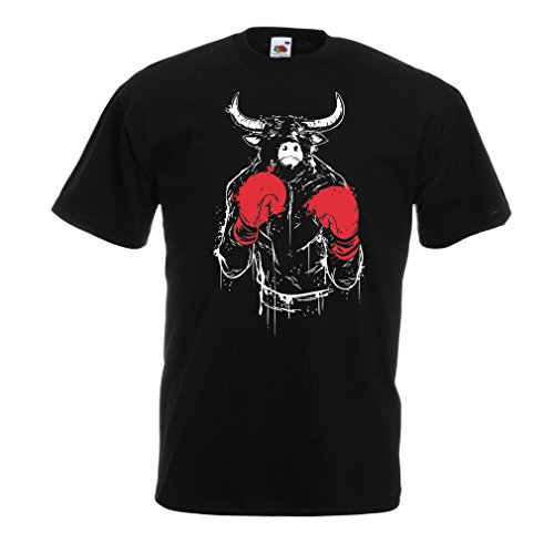 lepni.me Mens T-shirt Bull Fighter with Boxing Gloves Muscle Shirt (X-Large Black Multi Color)