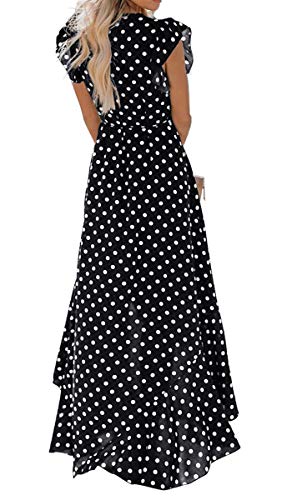 GRECERELLE Women's Summer Floral Print Cross V Neck Dress Bohemian Flowy Long Maxi Dresses PD-Black-M