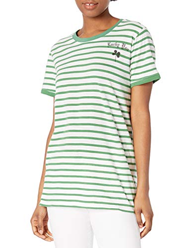 Lucky Brand Women's Short Sleeve Crew Neck Lucky You Striped Tee, Green Multi, M