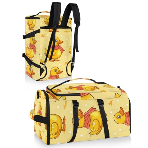 Tactical Sports Duffle Bag for Travel Waterproof Gym Bag with Shoe Compartment 48L Carry On Luggage for Men & Women 3-in-1 Durable Travel Luggage Yellow Ducks2