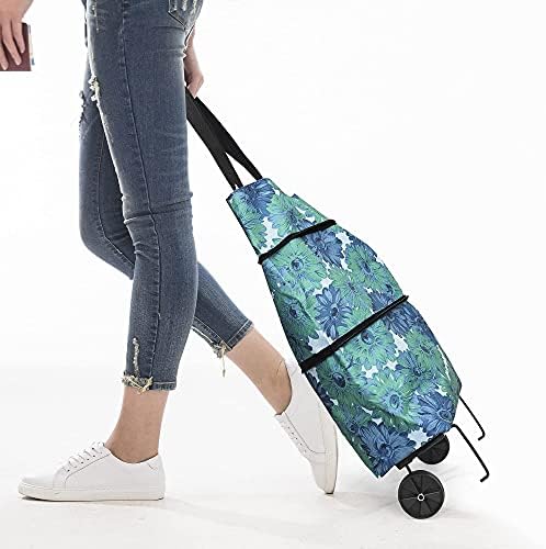 16L Foldable Shopping Cart, 2 In 1 Cart Reusable Shopping Bag Oxford Cloth Waterproof Collapsible Trolley Bag with Wheels Wear-Resistant Durable Collapsible Grocery Cart for Supermarket Capacity 15kg