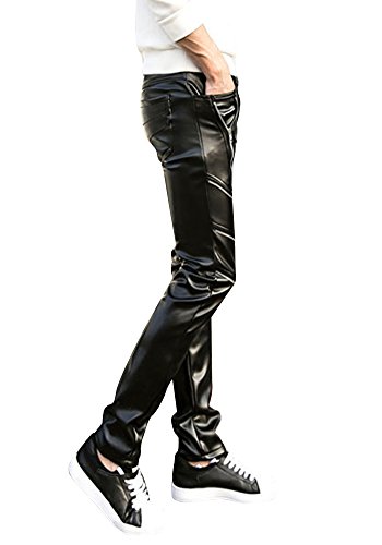 JKQA da Uomo in Finta Pelle PU Skinny Nero Biker