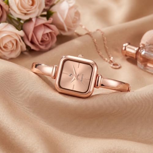 Image of Shocknshop Elegant Bangle Aura Square Dial Ladies Rose Gold Bracelet Strap Watch for Woman -WCH181