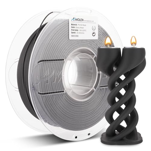 Image of AMOLEN 3D Printer Filament, Ebony Black Wood PLA Filament 1.75mm, 3D Printing Filament with 20% Real Wood Fiber,1kg