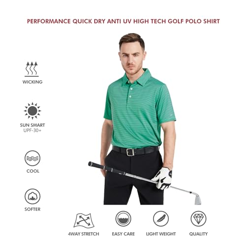 Image of Men's Golf Polo Shirts Short Sleeve Striped Performance Moisture Wicking Dry Fit Golf Shirts for Men