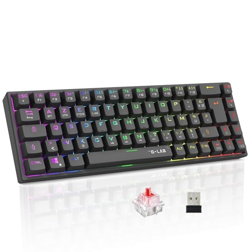 The G-Lab Keyz Titanium WL - Teclado inalámbrico para Juegos 65% AZERTY - Teclado mecánico Switch Rojo, RGB 100% Personalizable, Macros programables - Inalámbrico PC, PS4, PS5, Xbox - Negro