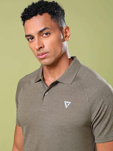 Image of TECHNOSPORT Men's 100% Polyester Slim Fit Self-Design Half Sleeve Polo T-Shirt with Double Cool, SPF50+ Properties for Gym, Workout 7 Regular Use