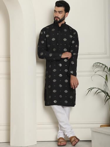 Image of SOJANYA (Since 1958 Men's Cotton Silk Sequinned Embroidered Kurta with White Pyjama
