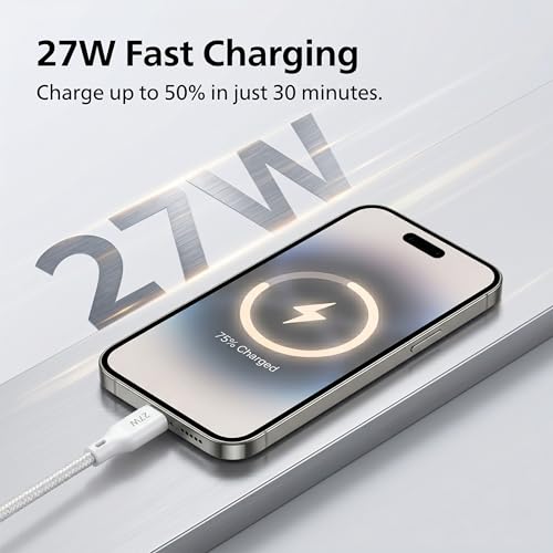 Image of PHILIPS DLC4130LW /94 27W iPhone Original Type-C to Lightning Fast Charging Cable (1m, Bright White) | MFi Certified | 480Mbps | Nylon Braided | Compatible with iPhone & Other Lightning Devices