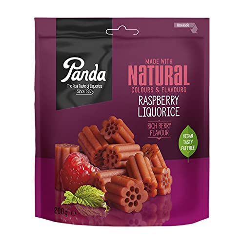 Panda® | Natürliche weiche Himbeere Lakritz Süßigkeiten | Pure süße Panda Lakritze aus nur vier natürlichen Zutaten | Vegan & Fettfrei | 200 g x 12 Beutel