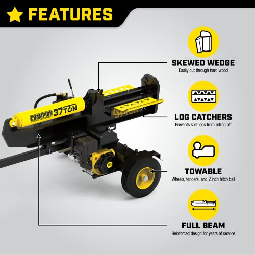 Champion Power Equipment 100330-1 37-Ton Horizontal/Vertical Full Beam Gas Auto Return Log Splitter, Black #TOP3