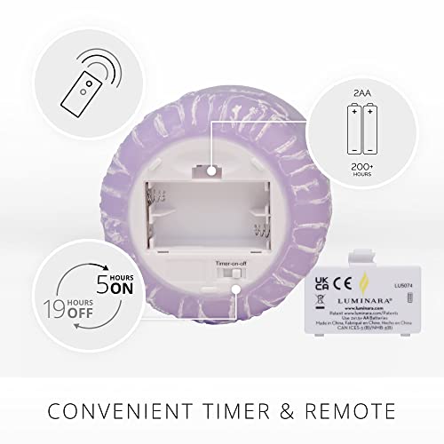 Luminara Flameless Moving Flame Candle Goblet Led Pillar 4" X 6.5" Embossed Floral Printed Unscented Real Wax, Recessed Edge Timer And Remote Ready (Lavender) #TOP3