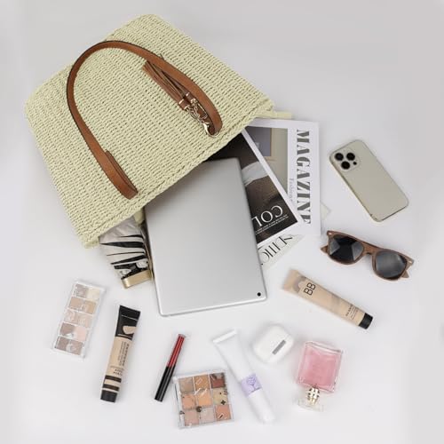 Image of Womens Large Straw Tote Bag Handmade Woven Shoulder Handbag Summer Beach Purse with Tassel