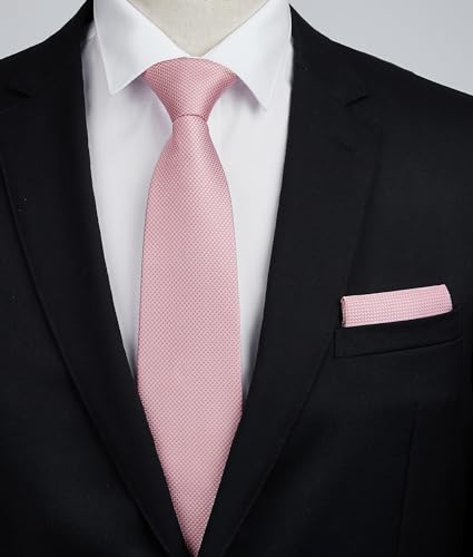 Image of HISDERN Mens Ties Set Stripe Plaid Ties for Men and Pocket Square Cufflinks Formal Silk Necktie Wedding Business
