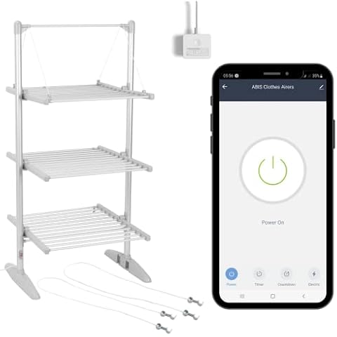Smart WIFI Electric Dryer Clothes Airer | Radiator Wings Heaters 3-Tier Foldable Indoor Drying Clothing Rack For Heating Towels Laundry Drier System Freestanding Portable Airing Cover