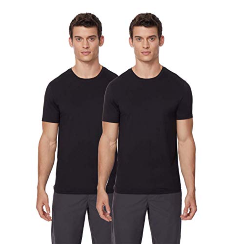 Mens 2pack Short Sleeve Crew Neck Wicking Tee, Black, XLarge