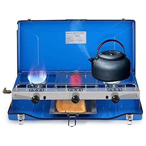 Camplux JK-5330 3 Burners Camping Stove, Portable Gas Stove 4.5KW, Windproof Travel Gas Cooker Burners for Outdoor, Runs on Butane/Propane Gas Cover