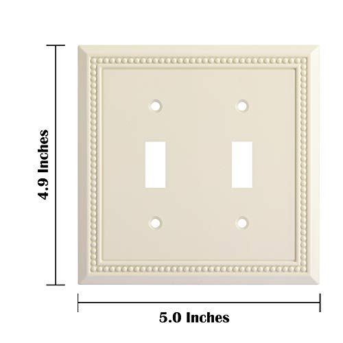 Image of Henne Bery Sunken Pearls Heavy Duty Decorative Wall Plate Switch Plate Outlet Cover, Durable Solid Zinc Alloy (Double Toggle, Light Almond)