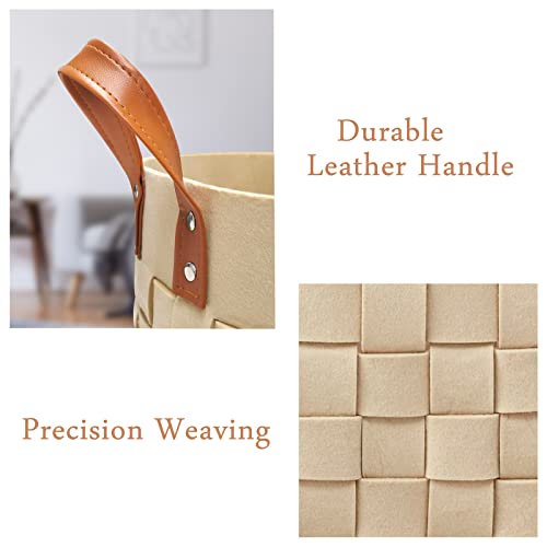 2 Pack Blanket Basket, Boldmonkey 15"X13"X11" Xxlarge Woven Felt Laundry Baskets With Handle Nursery Storage Living Room Rectangular For Toy, Clothes, Kids, Bedroom(Khaki) #TOP3