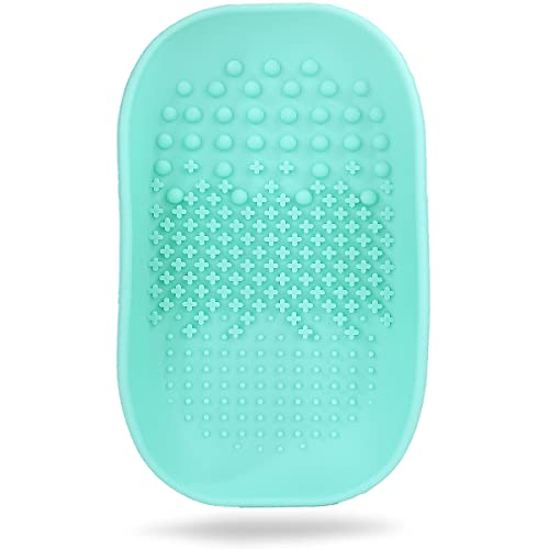 Silicon Makeup Brush Cleaning Mat Makeup Brush Cleaner Pad With Back Strap Cosmetic Brush Cleaning Mat Portable Washing Tool For Makeup (Green) #TOP6