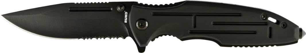 RUKO RUK0153 8" Shark Lever Assisted Opening Folding Knife, Rubberized Black Anodized Handle