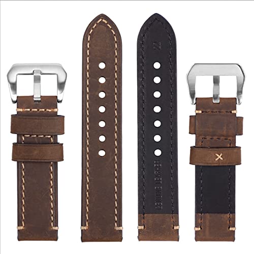 Eache Brown Leather Watch Bands For Men,24Mm Crazy Horse Leather Watch Straps,Genuine Leather Watchband For Men Dark Brown With Silver Buckle #TOP3