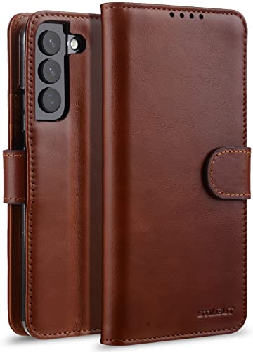 StilGut Etui Talis Compatible avec Samsung Galaxy S22 Coque Portefeuille à Fermoir magnétique en Cuir véritable, Cognac Cover
