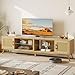Bestier 80 Inch Natural Rattan TV Stand with Storage for 85 Inch TV, 4-in-1 Mid Century Modern Entertainment Center with LED Lights, Doors and Adjustable Glass Shelves for Living Room, Natural