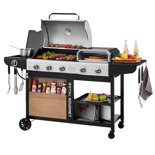 Grills House ZH3004S Premium Gas Grill and Pizza Oven Combo with Side Burner, 59,000 BTU, 768 Sq. Automatic Ignition, Ideal for Outdoor Grilling and Backyard Cooking, Silver & Black