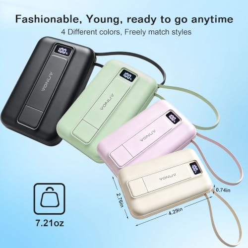 VONUV Magnetic Power Bank 10000mAh, Fast Charger with Built-in USB-C Cable - Image 1