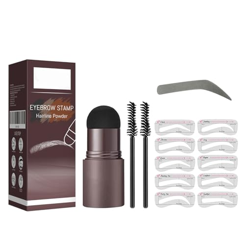 Eyebrow Stencil Kit, Eyebrow Stamp, Eye Brow Shaper with 10 Reusable Eyebrow Stencils ＆ 2 Eyebrow Pen Brushes, Professional Waterproof Brow Powder Stamp, 3 in 1 Hairline Shadow Powder (Dark Grey)