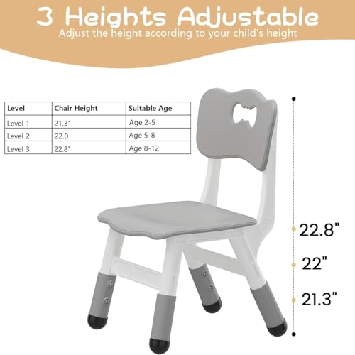 Image of 4-Pack Height-Adjustable Kids Plastic Chairs - Ergonomic Backrest, Non-Slip Feet,Durable, 82Kg Weight Capacity - for Home, Kindergarten, Classroom & Activities