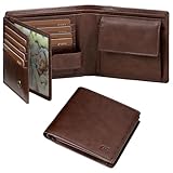 GSG SINCE 1998 Mens Cowhide Leather Wallets with Coin Pocket,17 Credit Card Slots, 2 Banknote Compartments Genuine Leather RFID Wallet Coffee