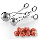 Emual 2 Pack None-Stick Meat Ballers Stainless Steel Meat Baller Tongs Cake Pop Meatball Maker Ice Tongs Cookie Dough Scoop for Kitchen, Ball Size 1.38'&1.78'