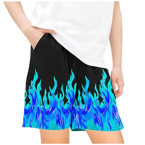 Teen Girls Flame Printed Summer Vacation Shorts Kids Comfort Loose Elastic Waist Cute Beach Shorts for Boys 5-14 Years