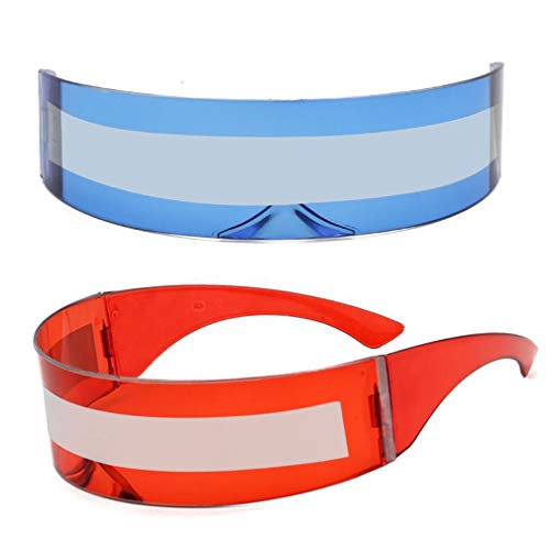 Image of PLOPLO 2 Pack Futuristic Cyclops Monoblock Shield Mirrored Sunglasses Sunglass Glasses