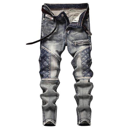 Jeans ample homme droit en denim délavé confortable avec fermeture éclair