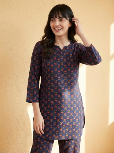 Image of Bee M Pee Designer Trendy Floral Printed Cotton Kurta Coord Sets for Women | Stylish Casual Tunic Kurti Set with Pant for Woman for Office