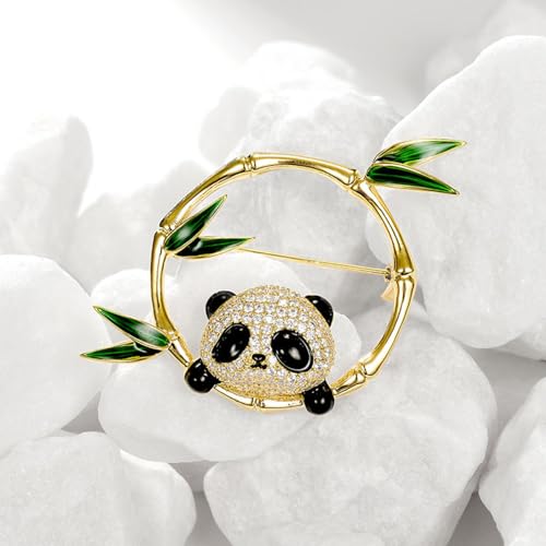 Image of Cute Bamboo Panda Pins Brooch for Women Men Rhinestone Lovely Bear Enamel Brooches DIY Accessories Corsage for Hat Bag Suit Tie Fashion Animal Lapel Pin Jewelry Animal Gift Ornament for Wife Friends