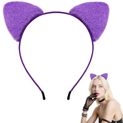 Wgyanjie Black Cat Ears Headband Furry - Halloween Cat Woman Ears for Women Cat Costume Accessories Kitty Ears Purple