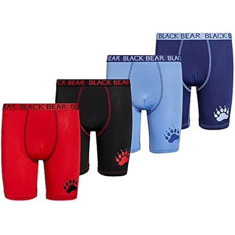 Black Bear Boys’ Underwear – 4 Pack Long Leg Performance Compression Boxer Briefs (4-18), Size Large (12/14), Light Blue, Navy, Black, Red Cover
